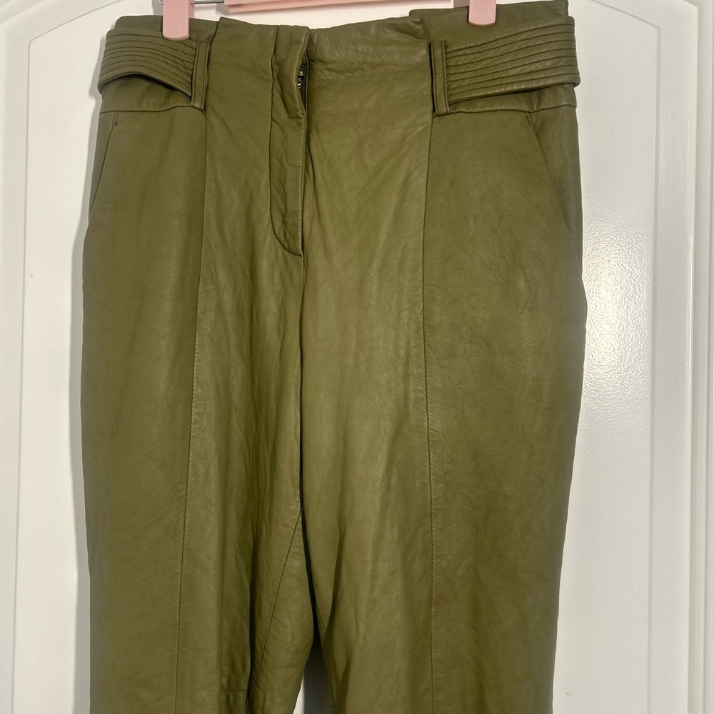 Veronica Beard Sethe Green Moto 100% Lamb Leather Pants size 4 chic 90s feminine - Picture 6 of 14